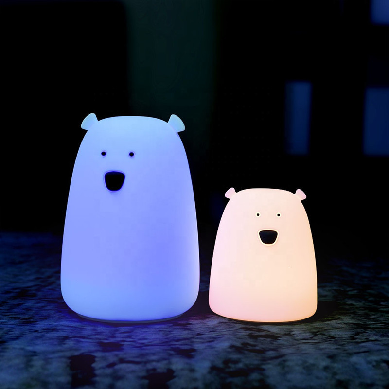 Lamps Shades Cute Bear LED Night Light Decoracion Lampara De Noche Ddormitorio Baby Kids Bedside Lamp Silicone Touch Sensor Tap Control 230418