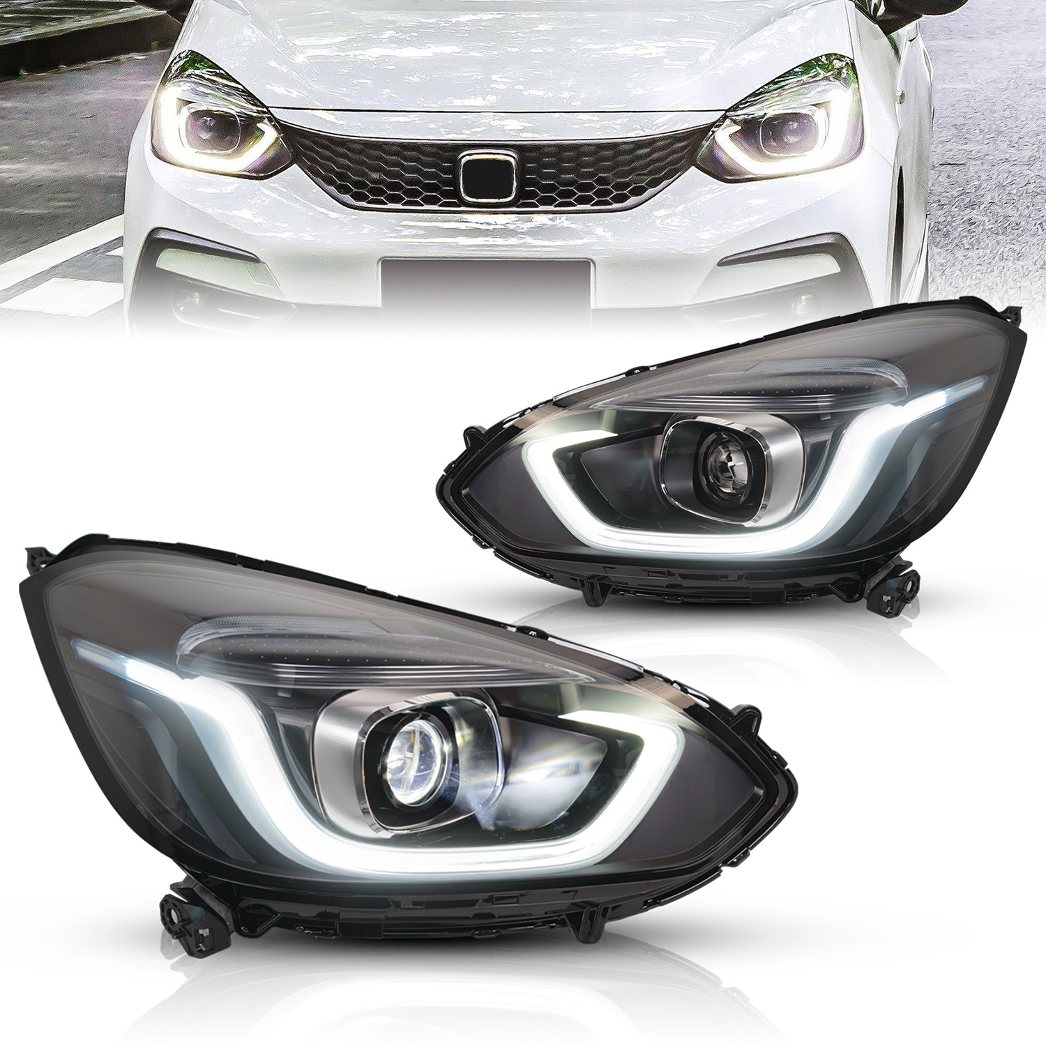 LED Headlights Assembly for Honda FIT/JAZZ GR1-8 20 21-2023 Car Upgrade Running Lights High Beam Signal Driving Light