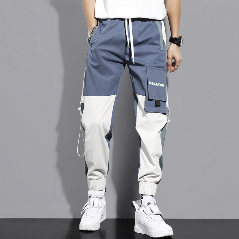 Men's Pants Streetwear Spring Casual Men's Pants Cotton Harem Ribbons Joggers Men Patchwork Fashion Ankle Length Jogger Pants For Boys 23041