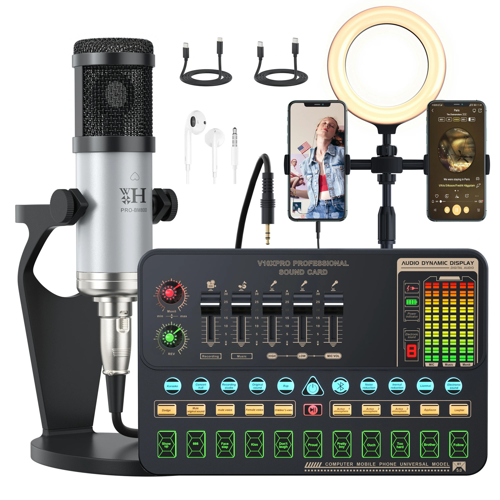 Microphones Upgrade Professional Audio V10XPRO Sound Card Set PRO BM800 Mic Studio Condenser Microphone for Live Streaming 231117