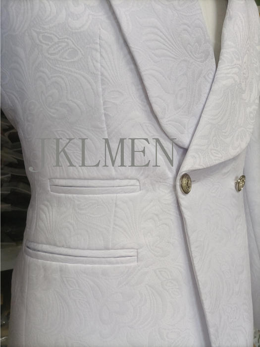 Men's Suits Blazers Custom Made Groomsmen White Pattern Groom Tuxedos Shawl Lapel Suits 2PCS Wedding Man JacketPants Costume Homme 230418