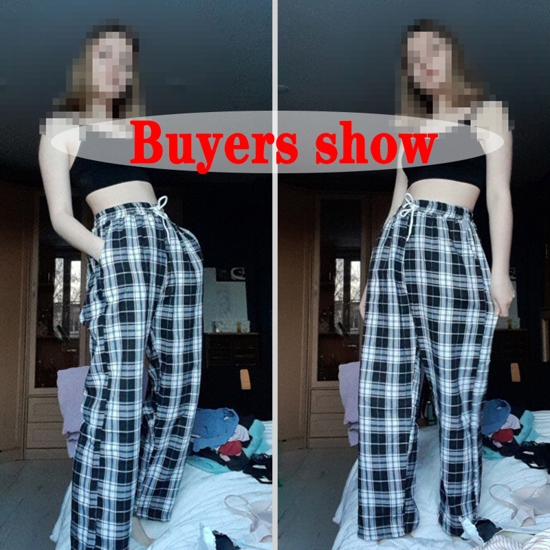 Women's Capris Lucyever Harajuku Black and White Plaid Women Summer Casual Wide Leg Trousers Teens Hip Hop Unisex Loose Straight Pants 230418 Z26