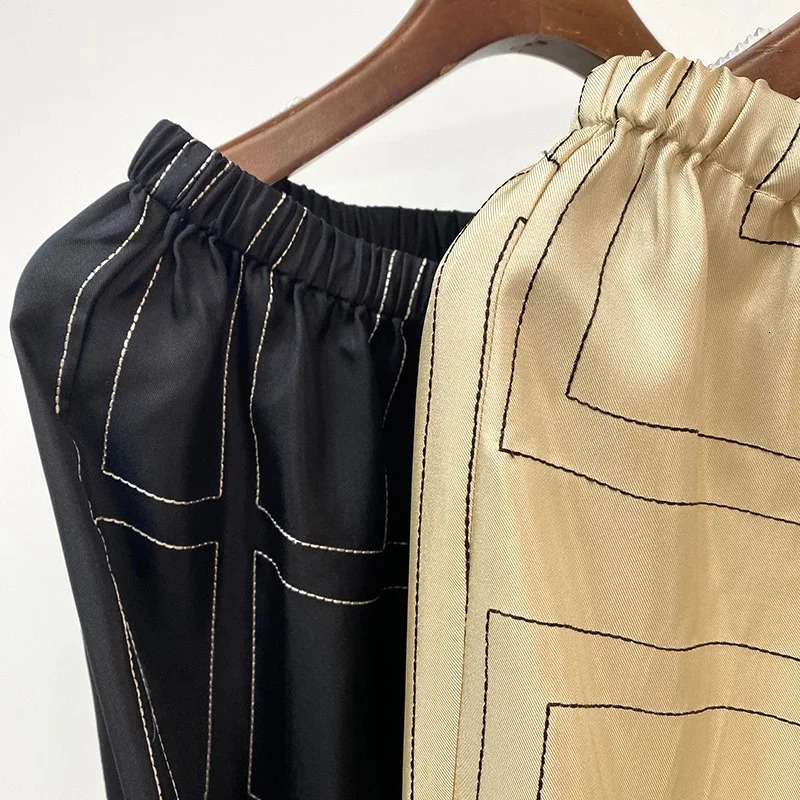 Women's Pants Capris Totem* 100% silk embroidery casual drawstring nighty wide leg pants 231117