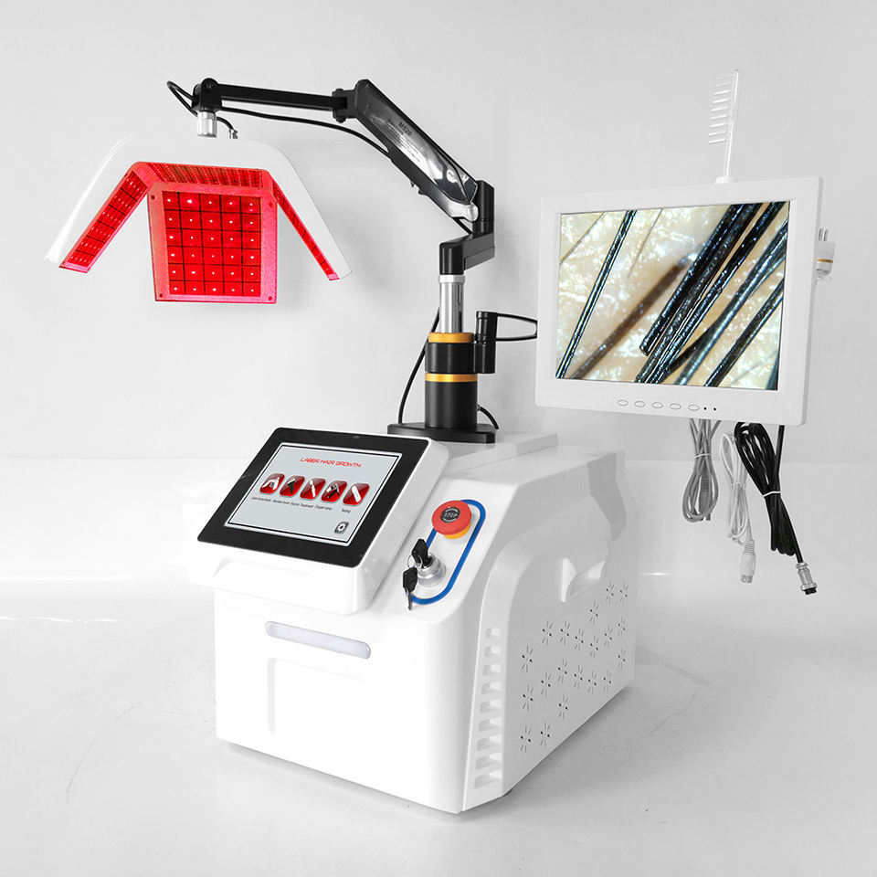 Side-effect-free Laser Hair Regrowth Regeneration Machine 650nm Diode Scalp Beauty Analysis Camera Oxygen Jet 5 in 1 Instrument for Hair Thickness