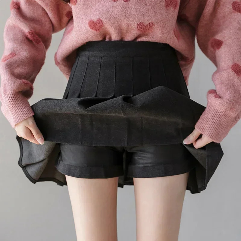 Skirts Pleated tight fitting womens autumn and winter high waisted Aline shorts Thin versatile casual pants 231118