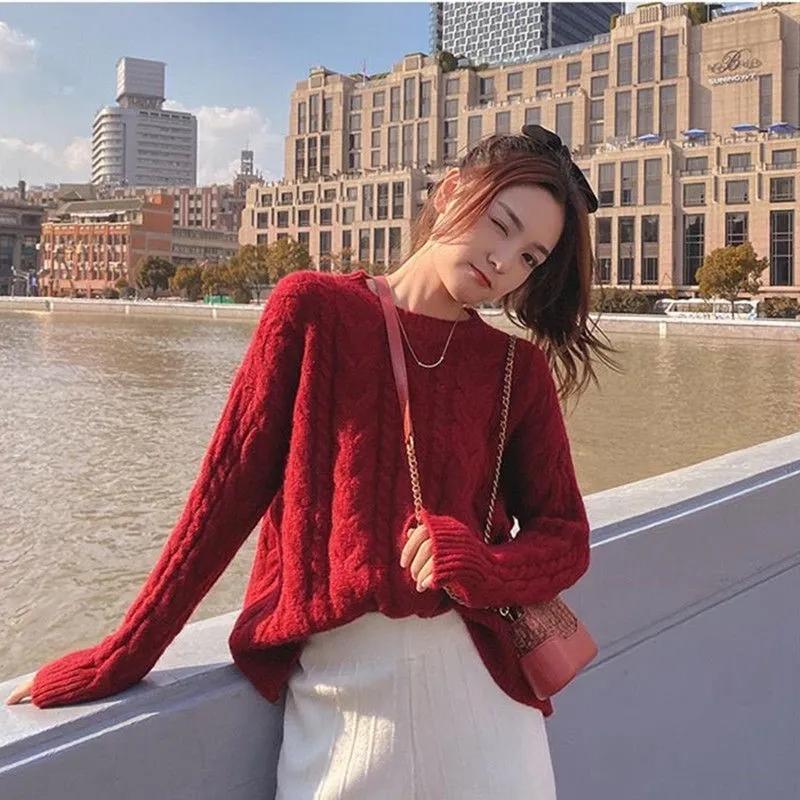 Womens Sweaters Velvet Thick Knitted Sweater Women Retro Western Style Short Student Hedging Fall/Winter Loose Outside Take LazyWomens