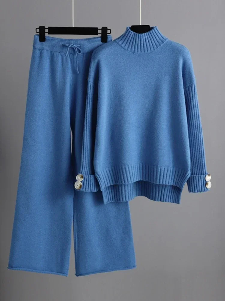 Womens Two Piece Pants Korean fashion twopiece womens clothing 2024 autumn and winter knitted woolen pants set loose 231118wtt