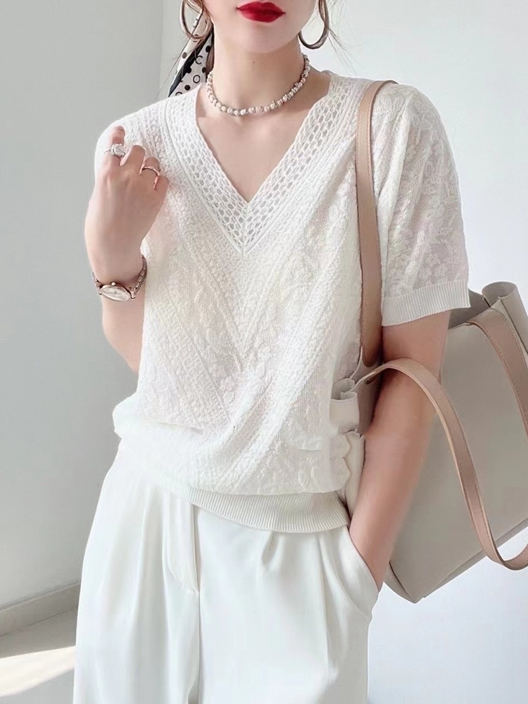 Women's T-Shirt BOBOKATEER Short Sleeve T-shirty Damskie Knitted T Shirt Women Clothing V-Neck Woman Tshirts Fashion Pullover Camisetas De Mujer 