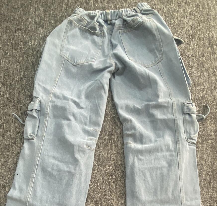Women's Jeans GetSpring Women Denim Pants Autumn Winter Multi pocket Wide Leg Jeans Fashion Loose Leisure Long Denim Trousers Arrvial 230417