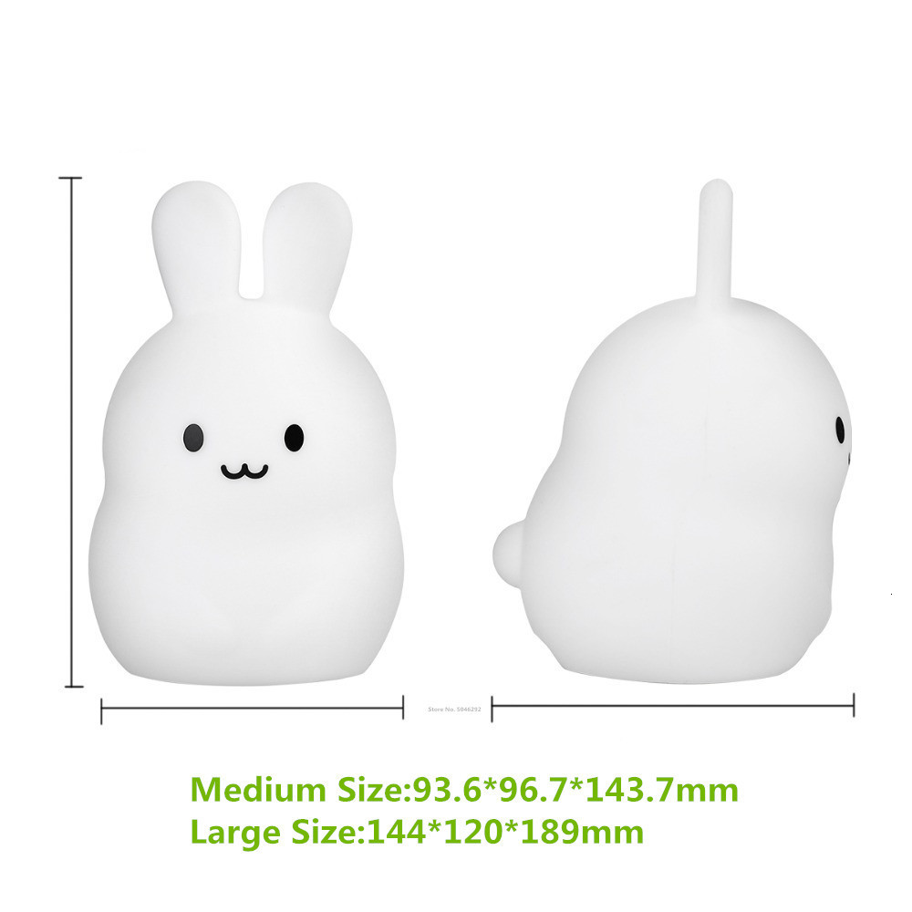 Lamps Shades Rabbit LED Night Light Touch Sensor 9 Colors Battery Powered Cartoon Silicone Bunny Bedside Lamp for Children Kids Baby Toy Gift 230418