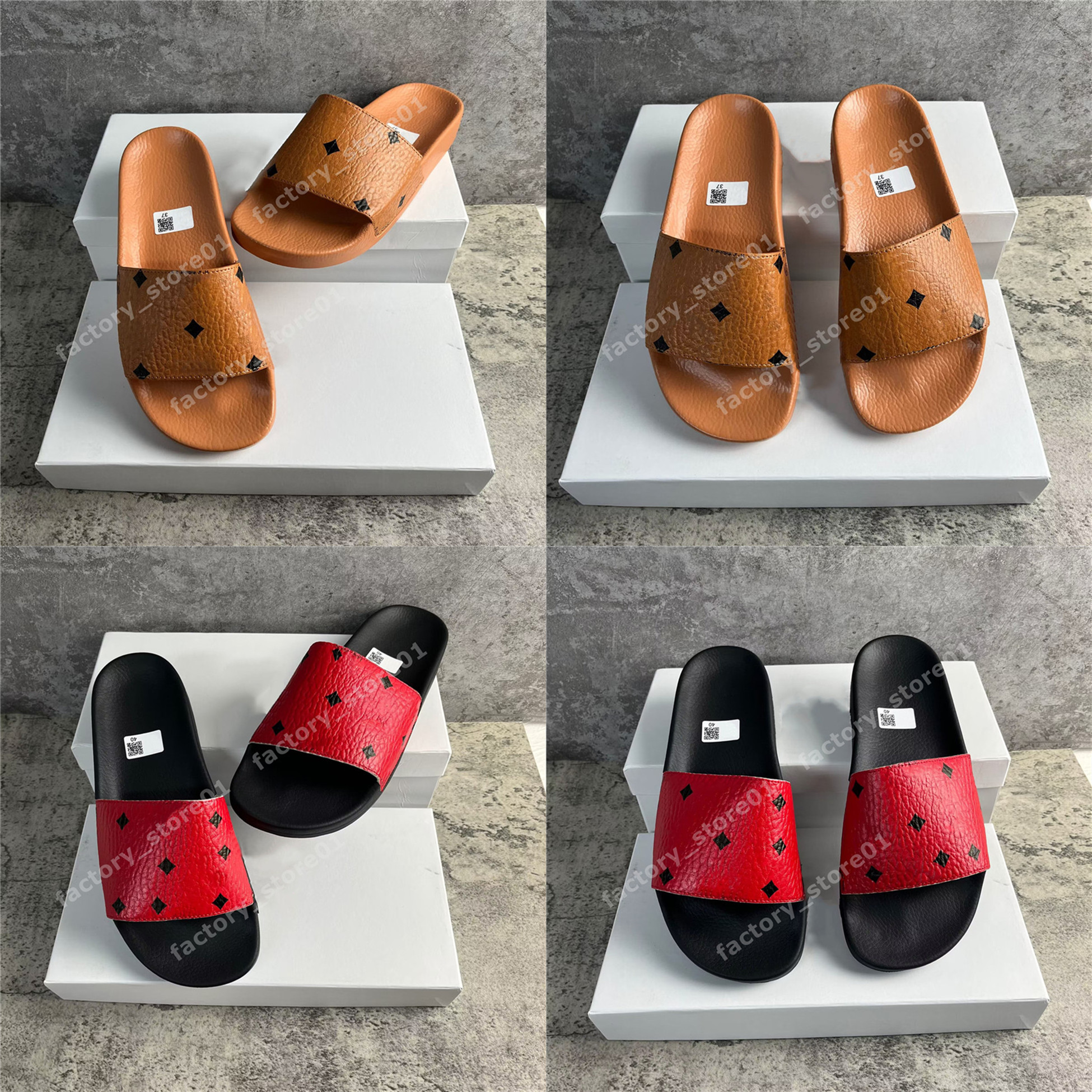 Summer Women Men Slippers Munich Flats Slipper Woman M Orange Brown Mules Sandals Leather Shower Room Ladies Slides Designer Flip Flops Pantoufles Sandales With Box