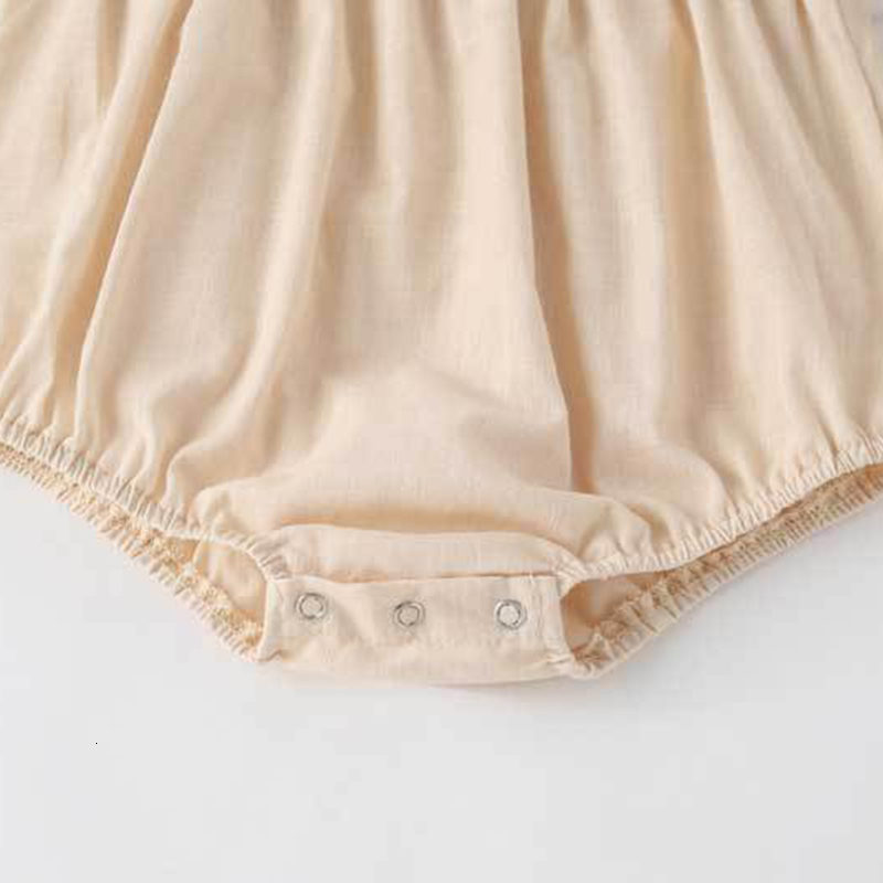 Rompers Korean Style Infant Baby Girls Jumpsuit Toddler Baby Girl Romper Lace Stitching Cotton Linen Short Sleeve Baby Girls Clothes 230418