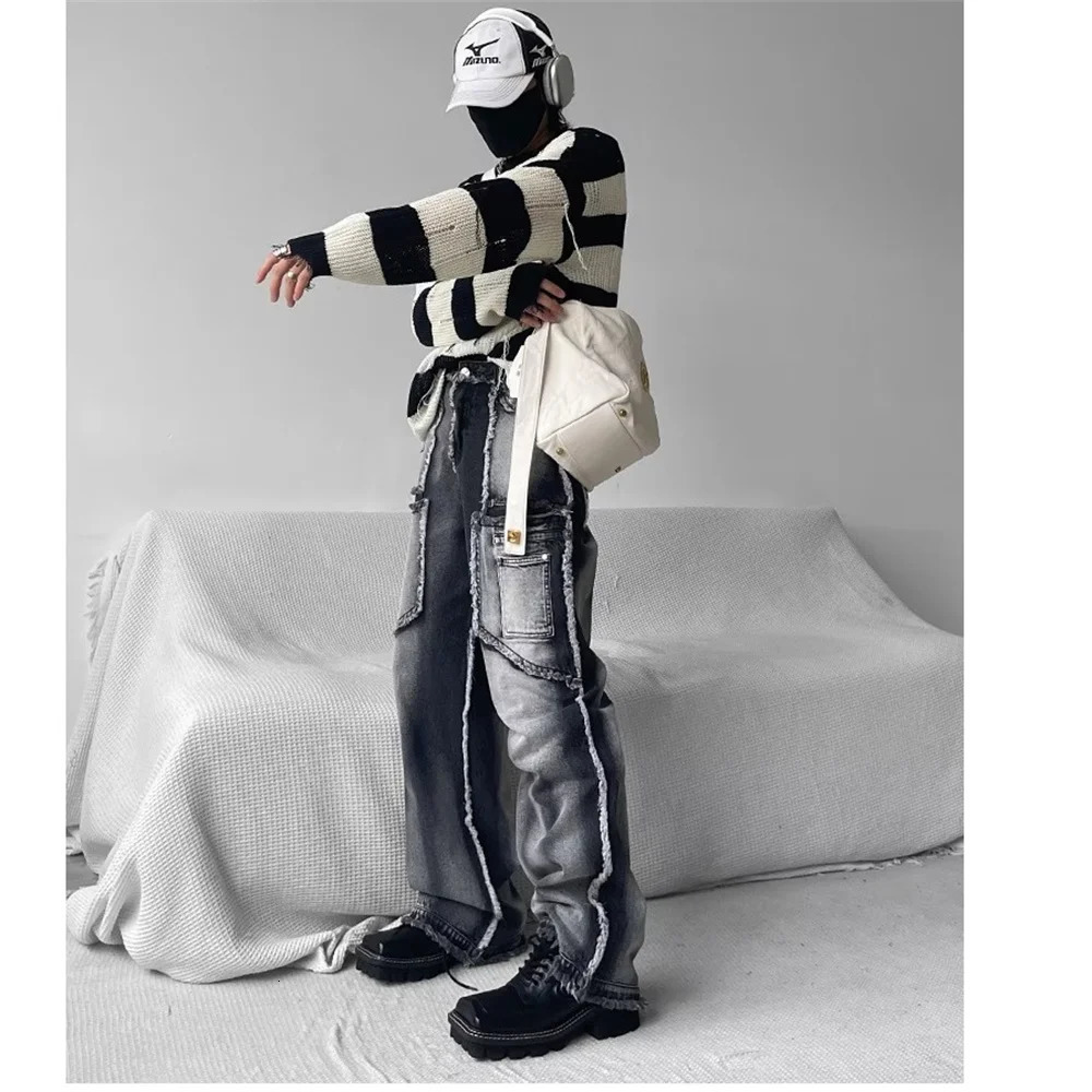 Men's Gothic Baggy Jeans Punk Y2k Streetwear Vintage 90S Women Wide Leg Denim Cargo Pants Men Haruku Grunge Trousers Male 231117