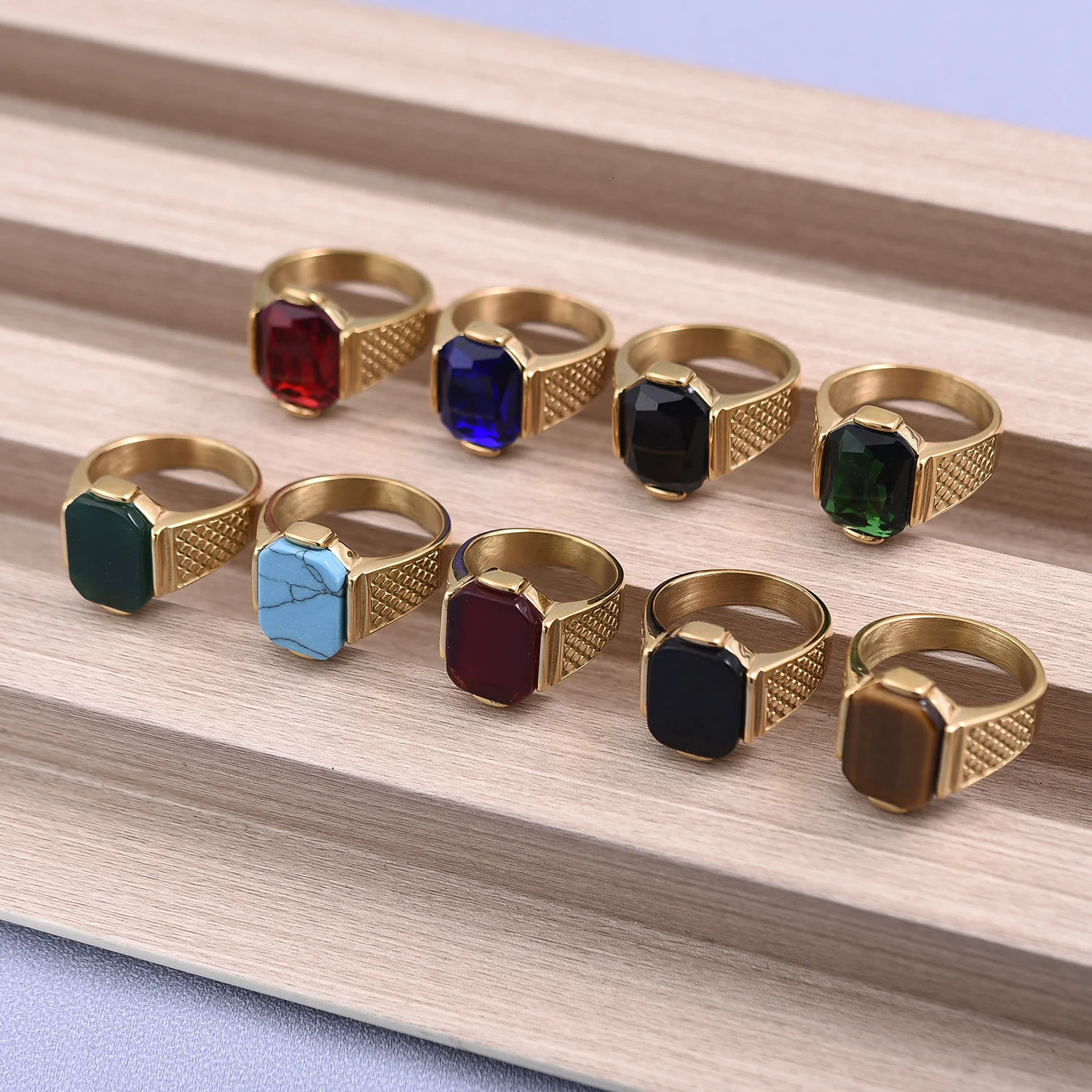 Solitaire Ring Men s High Quality Vintage Stainless Steel Gemstone Styles 18K Gold Plated Jewelry Professional Factory Made 231117
