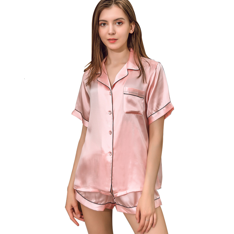 Women's Sleepwear Creation 101 pajamas for women pyjamas Simulated SILK PAJAMA suit Terno short sleeve sleepwear two-piece silk housewear 230418