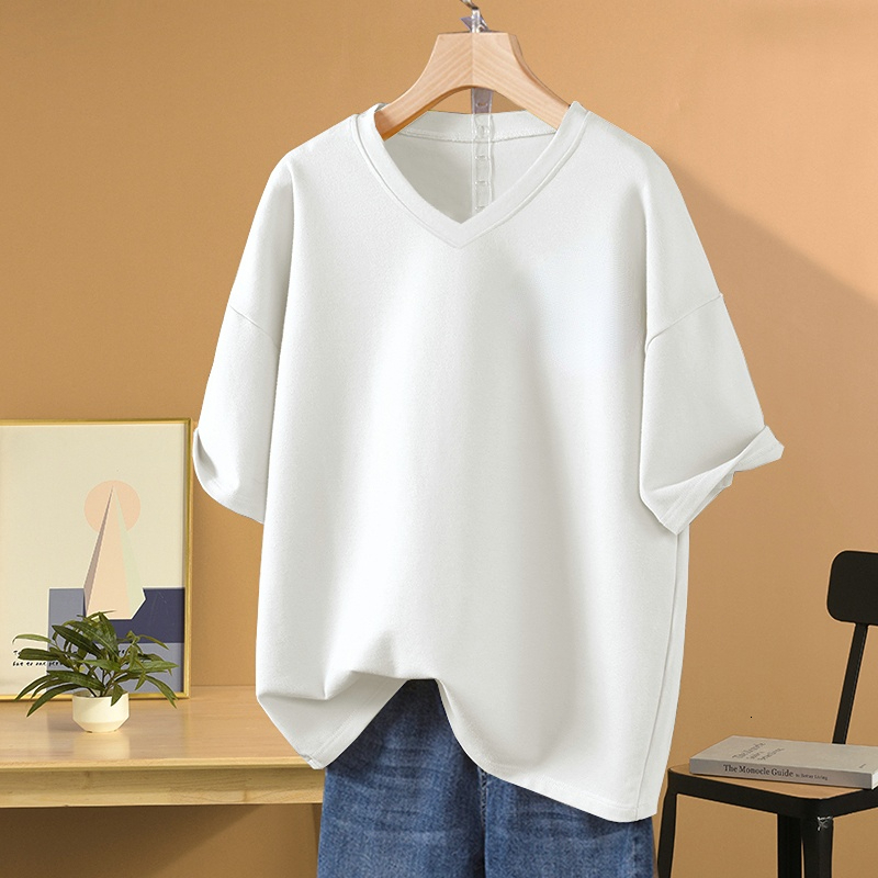 Women's T-Shirt EBAIHUI 100% Cotton L-5XL Plus Size T Shirt Cartoon Print VNeck Tshirt Short Sleeve Women Top Basic Summer Couple Solid T Shirts 