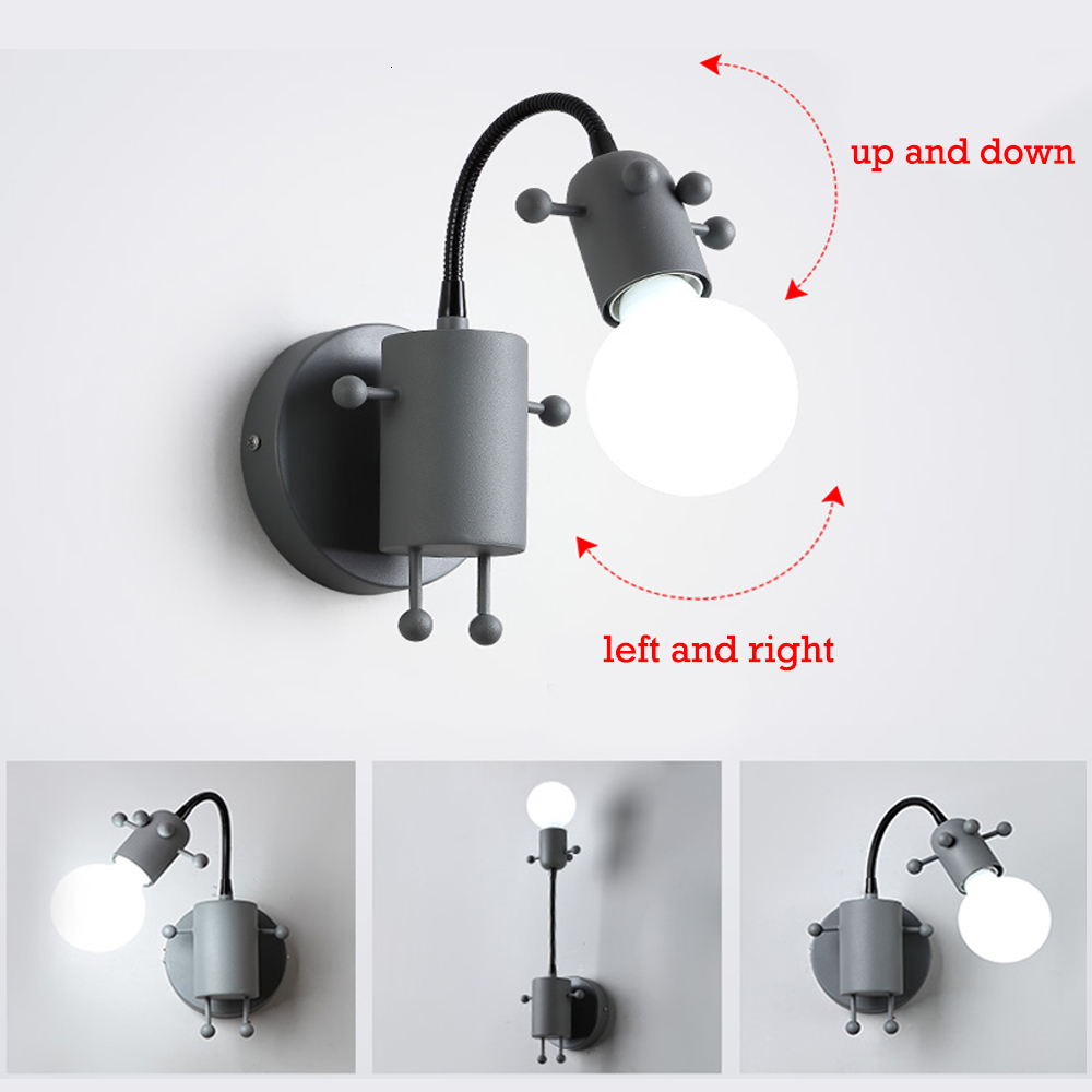 Lamps Shades Modern Creative Wall Lamp Nordic Sconce Cartoon Doll Wall Light American Minimalism Metal Robot Lamps for Kids Baby Living room 230418