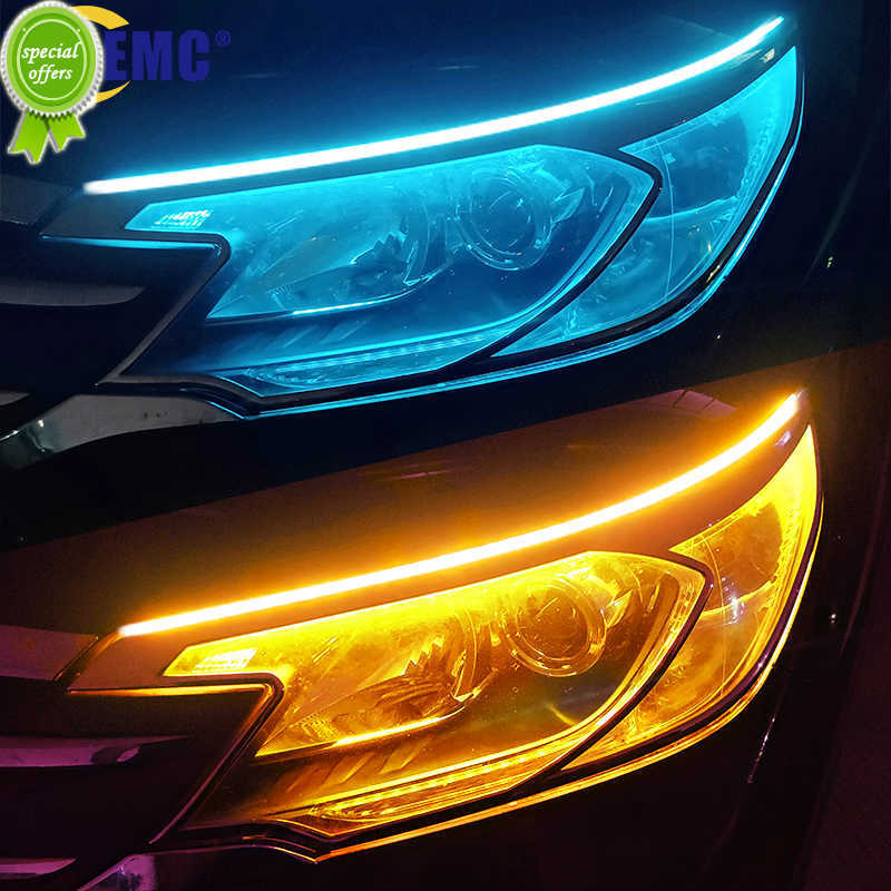 2pcs LED DRL Car Daytime Running Light Flexible Waterproof Strip Auto Headlights White Turn Signal Yellow Brake Flow Lights 12V
