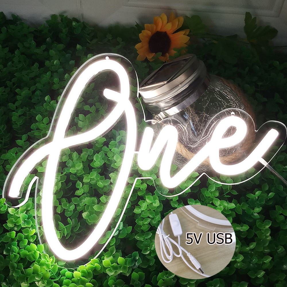 Lamps Shades Neon Sign One LED Lights For Desk Decor Letters Ornament For Baby Birthday Party Day Gift Personalized Decor 5V With Dimmer Base 230418