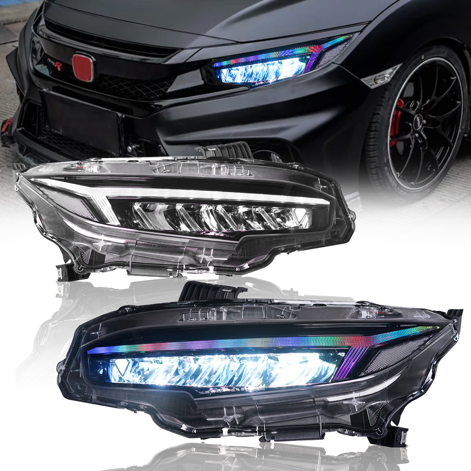 LED Headlight For HONDA CIVIC 10th 20 16-20 21 RGB Dragon Wing Style Headlight Dynamic Turning Signal Front Lamp