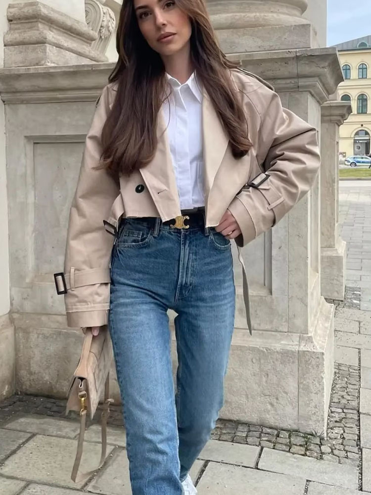 Women's Jacket 2023 Fashion Loose Cropped cut out style Trench Coat Vintage Long Sleeve Female Outerwear Chic Overcoat 230417