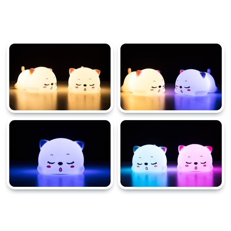 Lamps Shades Lovely Cat USB Rechargeable Silicone LED Night Light Bedroom Bedside Night Lamp with Remote for Kids Baby Gift Touch Sensor Lamp 230418