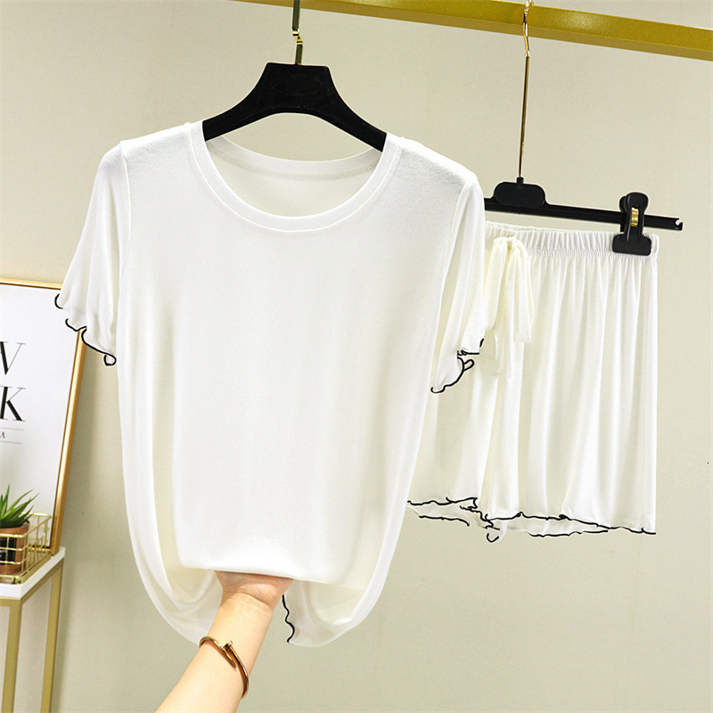 Women's Sleepwear M-3XL Women's Pajamas Set O Neck Casual Summer Sleepwear Pijamas Large Size Shorts Thin Cool Girl's Nightwear Home Cl