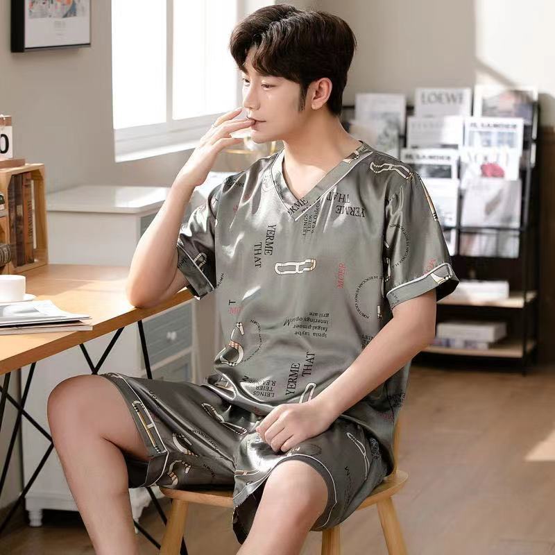 Men's Sleepwear Pullover Silk Men Summer Trousers for Men Pajamas with Shorts Leisure Tops Men Nightwear Home Shorts Satin Sleepwear 230418
