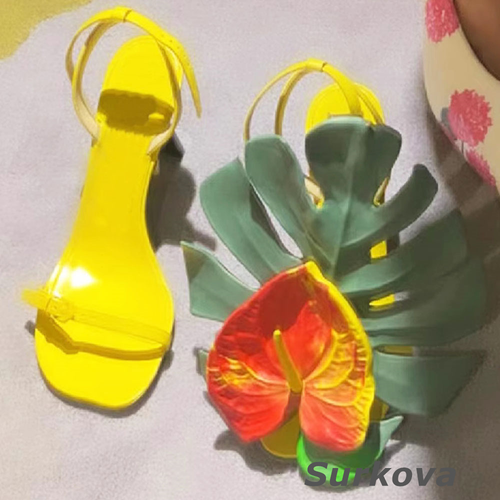 Sandals Shaped Heel Leaf Decorative High Heels Casual Slip-Toe Back Strap New Roman Women's Shoe Daily Leisure Summer 230418