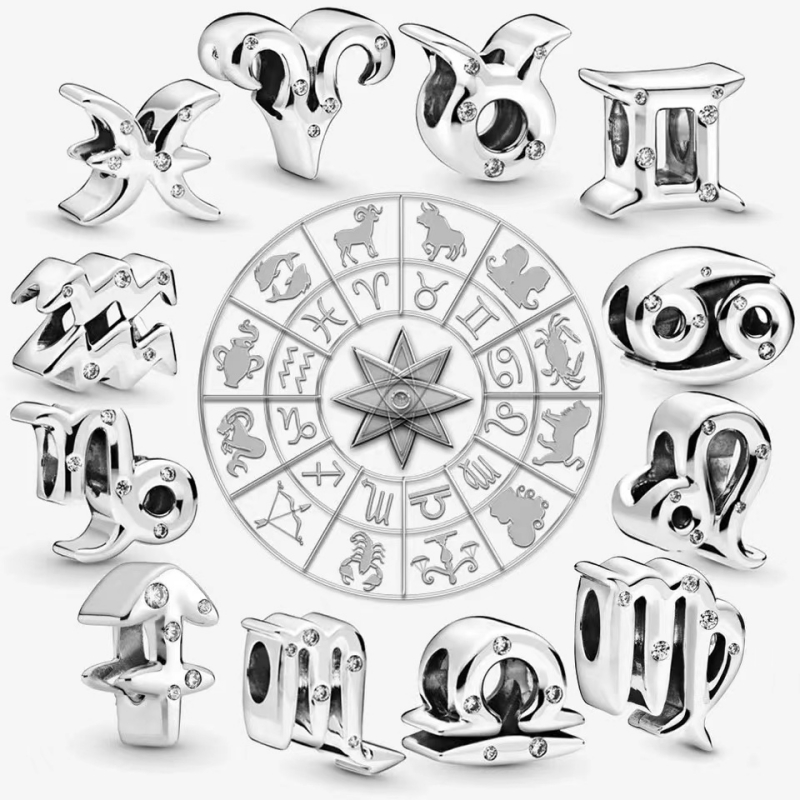925 Sterling Silver Charming Zodiac Lucky Stone Pearl Is Suitable For Primitive Ladies Bracelets DIY Charm Jewelry Fashion Accessories