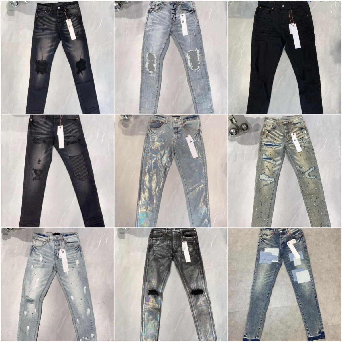 Jeans Mens Jeans Fashion trends Distressed Black Ripped Biker Slim Fit Motorcycle Mans Black Pants