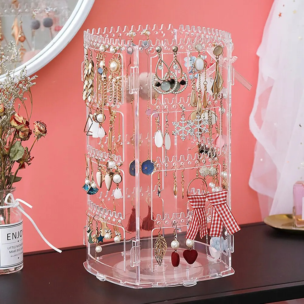 Jewelry Boxes 360 Degree Rotating Storage Box 2023 Earring Display Stand Plastic Organizer Holder Showcase Makeup Case 231117