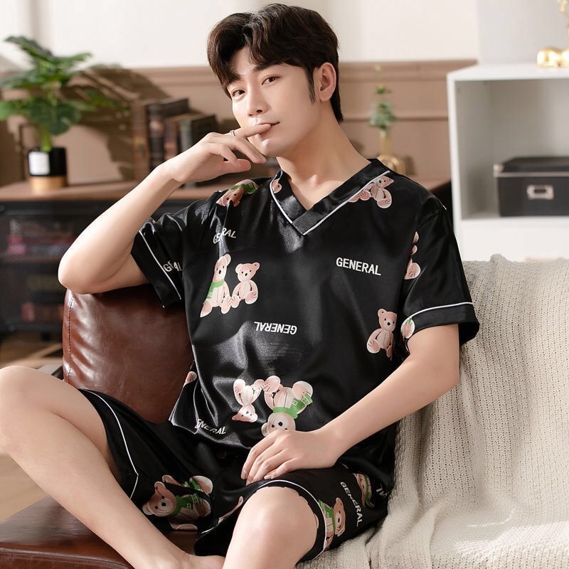 Men's Sleepwear Pullover Silk Men Summer Trousers for Men Pajamas with Shorts Leisure Tops Men Nightwear Home Shorts Satin Sleepwear 230418