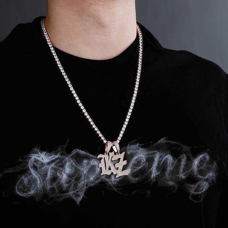 Mens Capital Ancient 26 English Letters Pendant Necklaces Old Font Initial Letter Real 18k Gold Bling CZ Stone Hip Hop Personalized Jewelry Accessorie