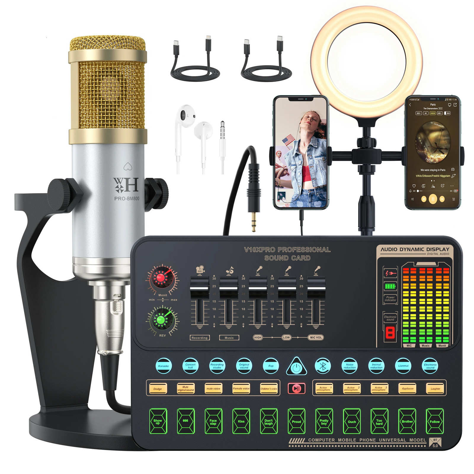 Microphones Upgrade Professional Audio V10XPRO Sound Card Set PRO BM800 Mic Studio Condenser Microphone for Live Streaming 231117