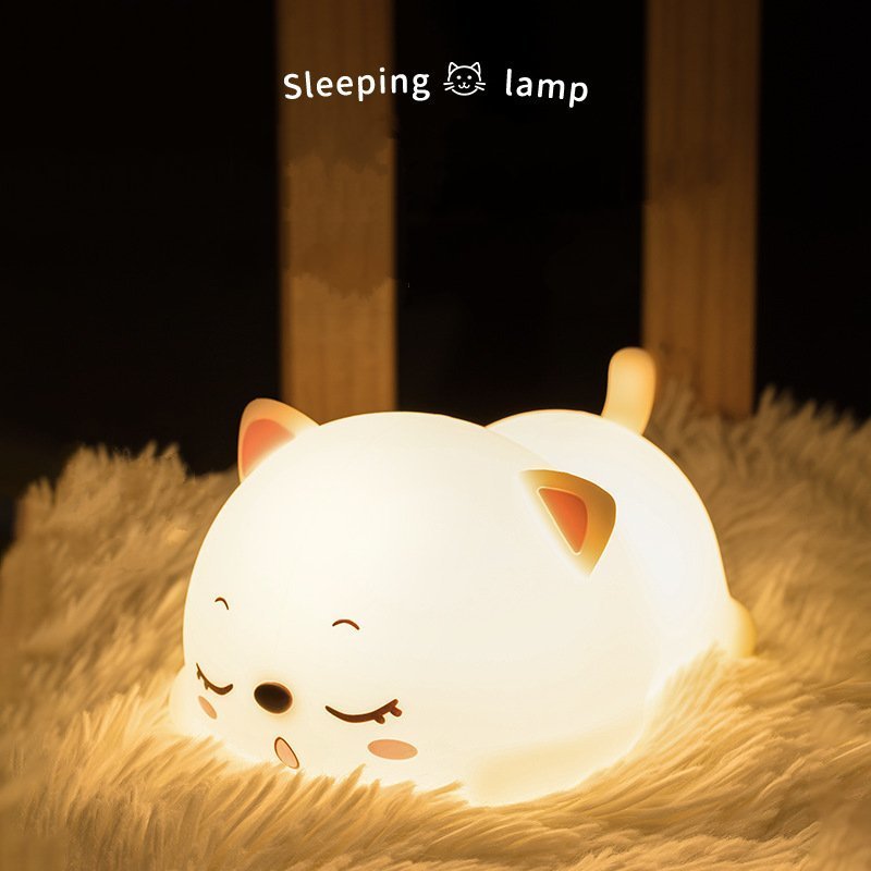 Lamps Shades Lovely Cat USB Rechargeable Silicone LED Night Light Bedroom Bedside Night Lamp with Remote for Kids Baby Gift Touch Sensor Lamp 230418