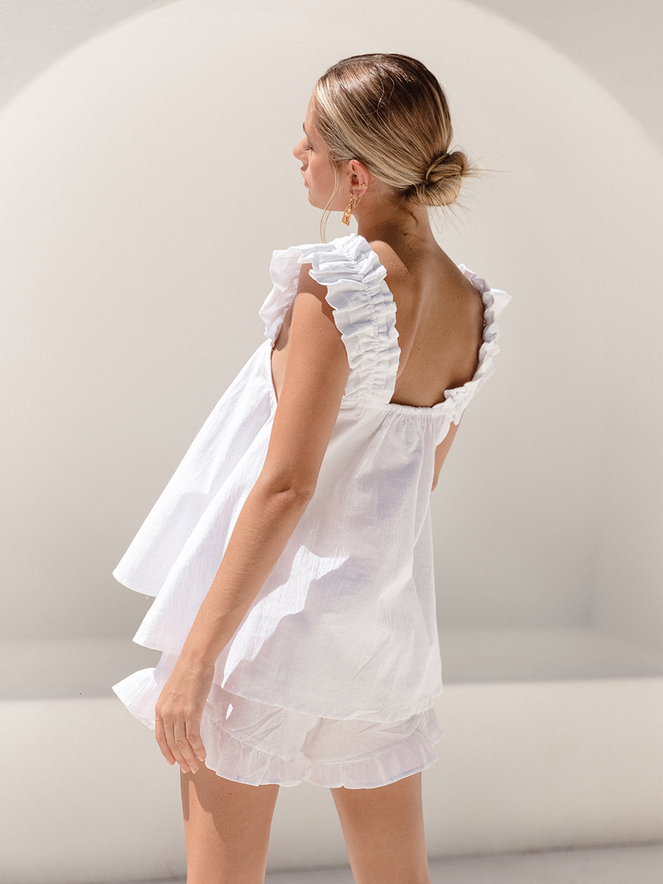 Women's Sleepwear Linad Square Neck Women's Nightwear White Frilled Pijama Set Woman 2 Pieces 100% Cotton Home Suit Sleeveless Loose Pajamas
