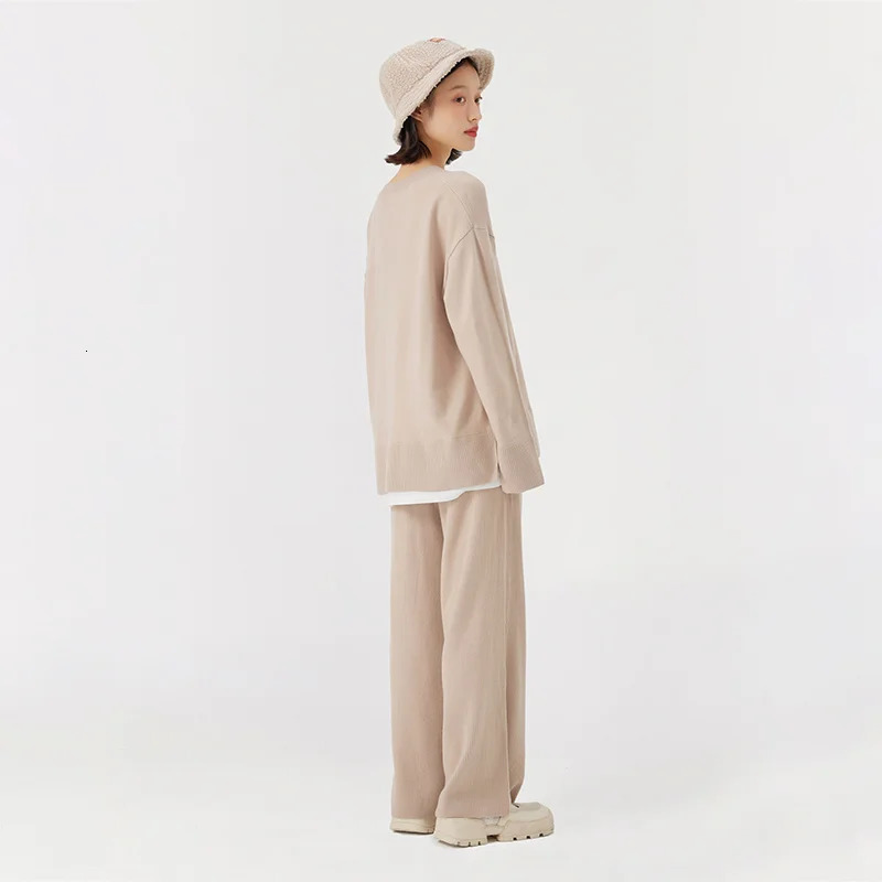 Womens Two Piece Pants Half Knitted Set Sweater Sewn Casual Winter Loose 231118wtt