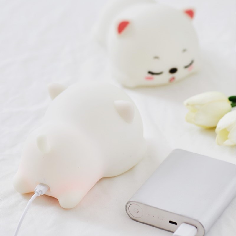 Lamps Shades Lovely Cat USB Rechargeable Silicone LED Night Light Bedroom Bedside Night Lamp with Remote for Kids Baby Gift Touch Sensor Lamp 230418
