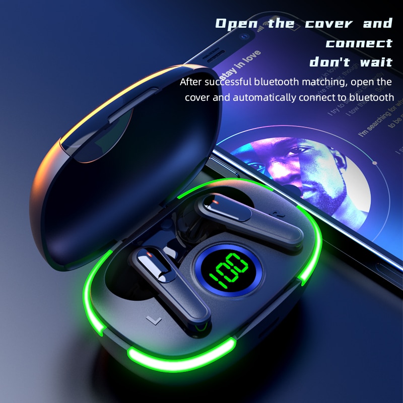 PRO80 Wireless Bluetooth Headset Stereo Bluetooth Headphones TWS5.1 Intelligent Touch LED Digital Display Cool Breath Light Game