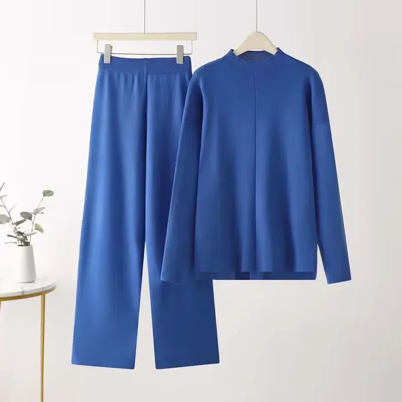 Womens Two Piece Pants Fashion pants set womens track and field clothing autumn winter casual loose fitting sweater wide leg knitting twopiece 231118w