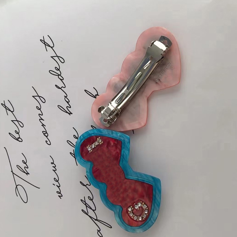 Women Double Heart Hair Clip with Stamp Crystal Letter Barrettes Gift for Love Girlfriend Fashion Hair Accessories