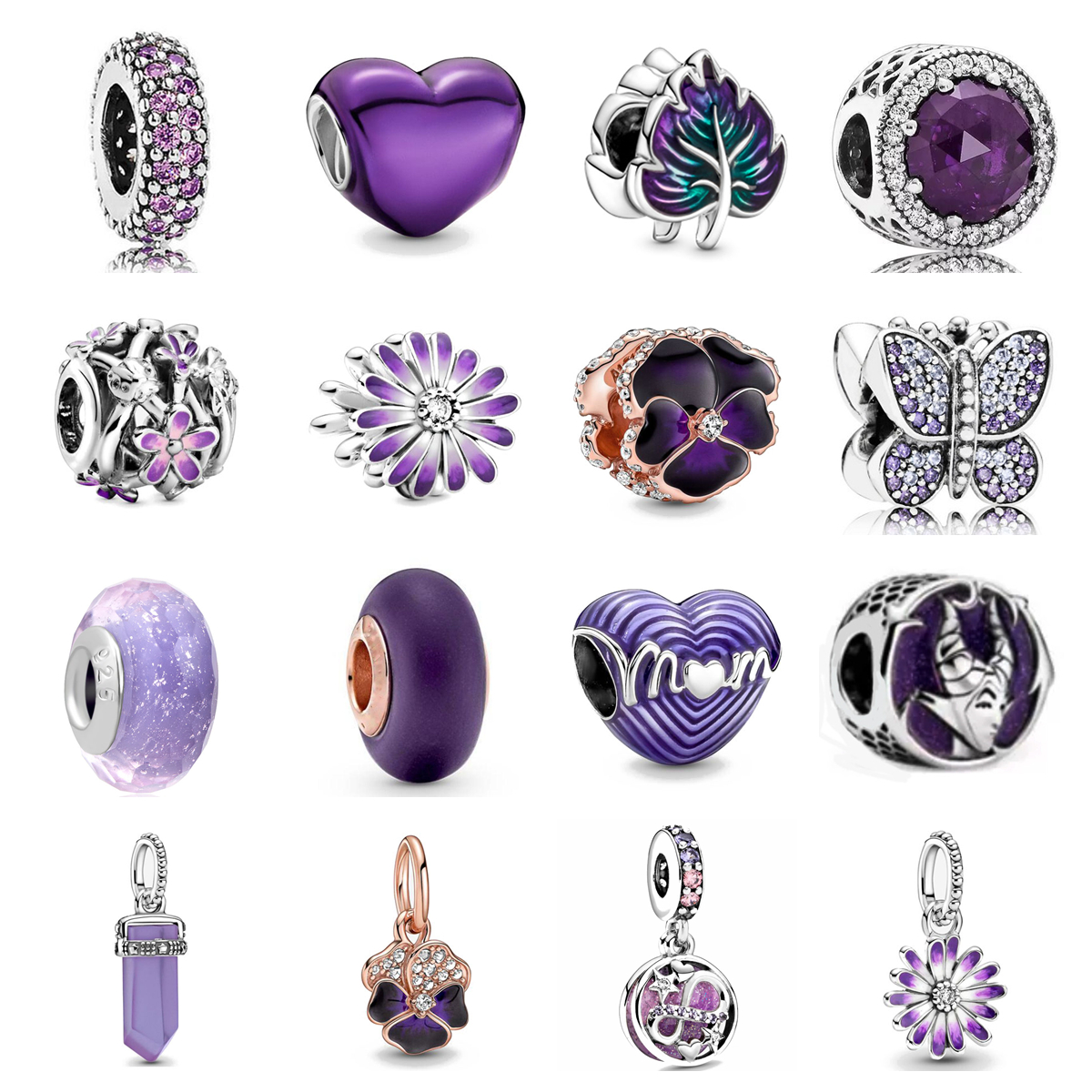 925 Sterling Silver Charm Purple Series Flower Daisy Suspension Of Glass Beaded S925 Snake Ladies Bracelet Jewelry Gift Free Delivery