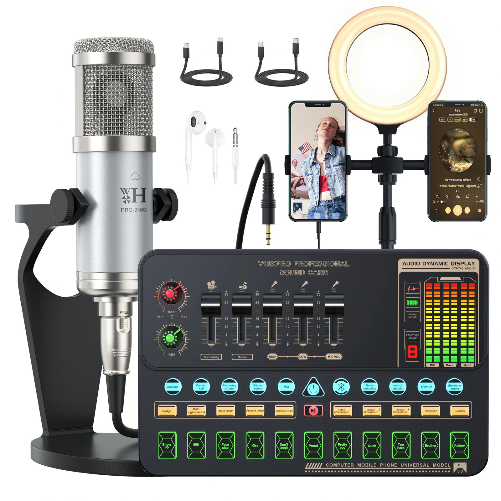 Microphones Upgrade Professional Audio V10XPRO Sound Card Set PRO BM800 Mic Studio Condenser Microphone for Live Streaming 231117