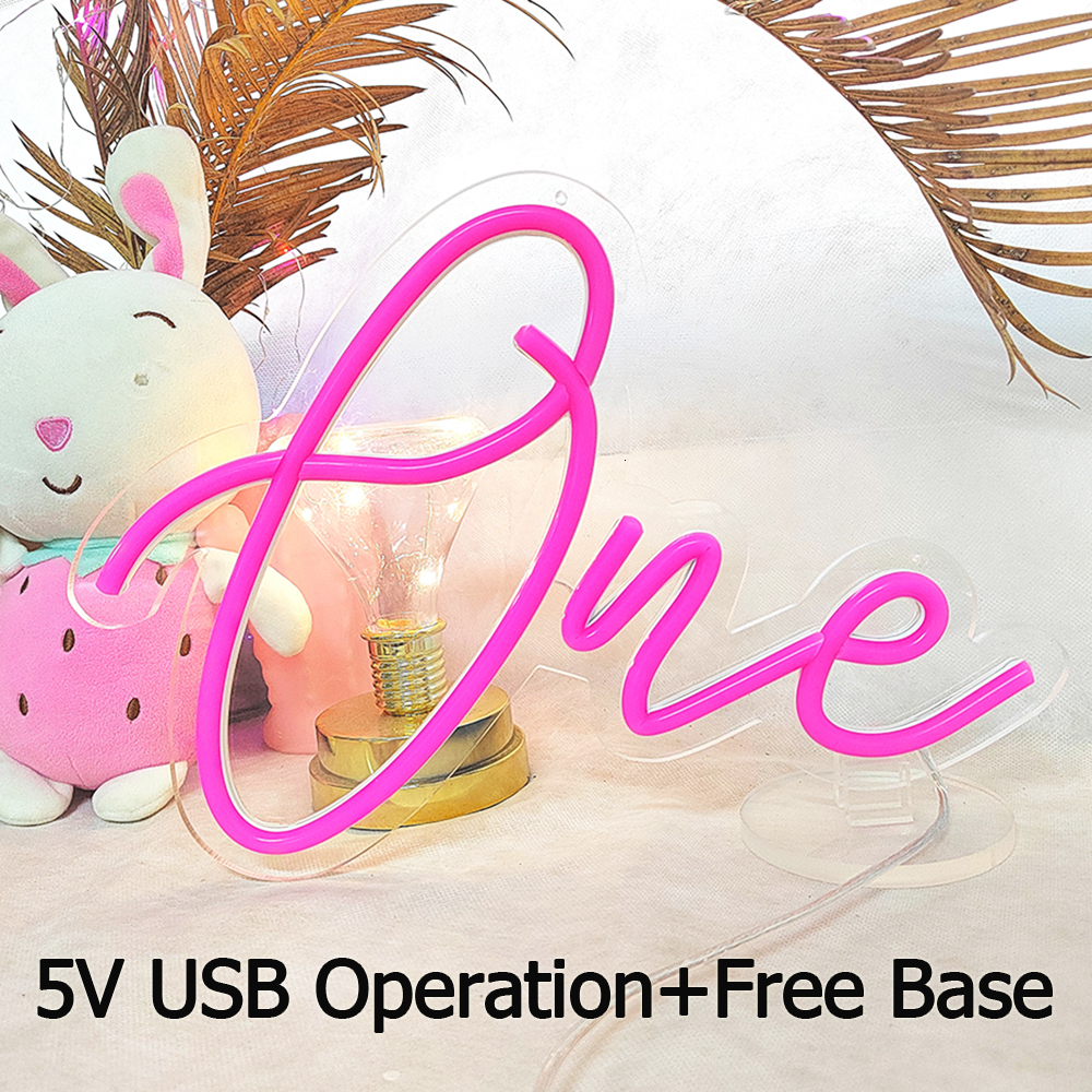 Lamps Shades Neon Sign One LED Lights For Desk Decor Letters Ornament For Baby Birthday Party Day Gift Personalized Decor 5V With Dimmer Base 230418