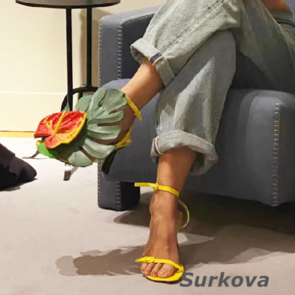 Sandals Shaped Heel Leaf Decorative High Heels Casual Slip-Toe Back Strap New Roman Women's Shoe Daily Leisure Summer 230418