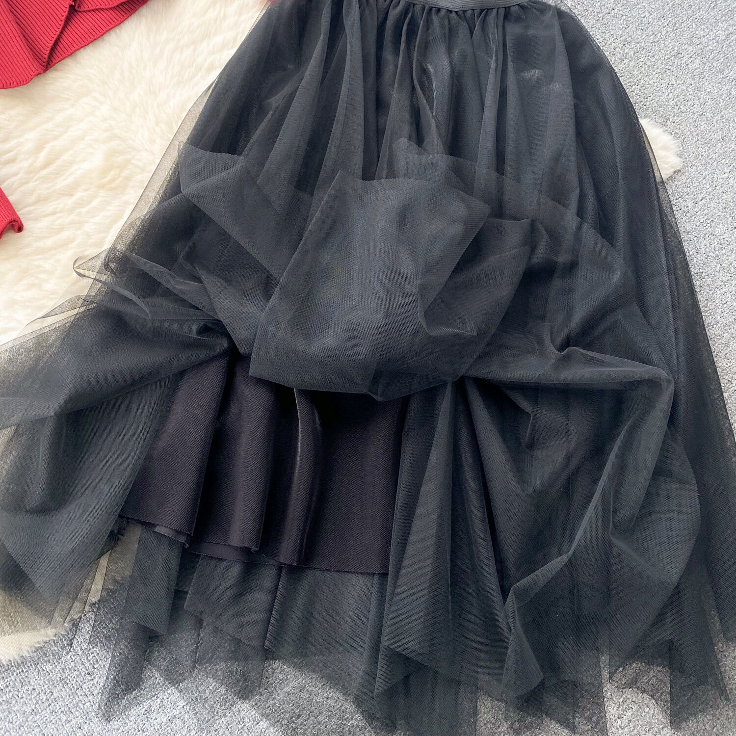 Two Piece Dress High Quality Ruffle Edges And Waistband Long Sleeve Knit Shirt For Women With Autumn And Winter Girls Pleated Mesh Skirt Sets 2024