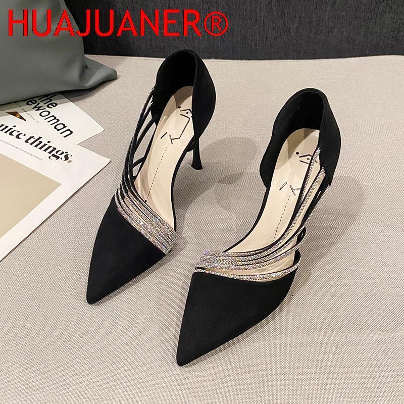 Sandals Spring Luxury Women Rhineston Stiletto High Heels Pumps Scarpins Designer Lady Black Heels Wedding Party Bridal Prom Shoes 230418