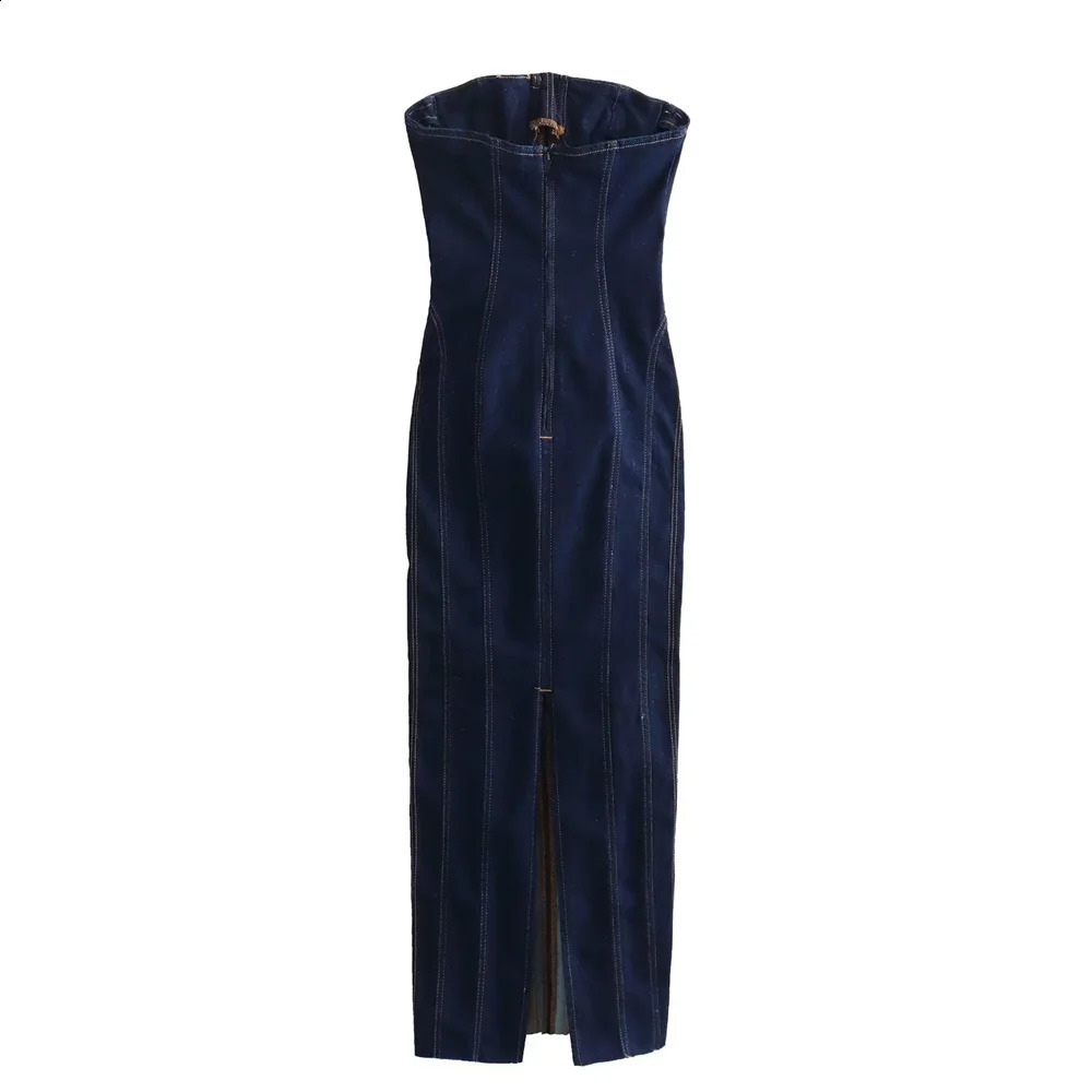 Basic Casual Dresses UNIZERA Autumn Sexy One Shoulder Bra Sleeveless Tight Bag Hip Midi Denim Dress 231118