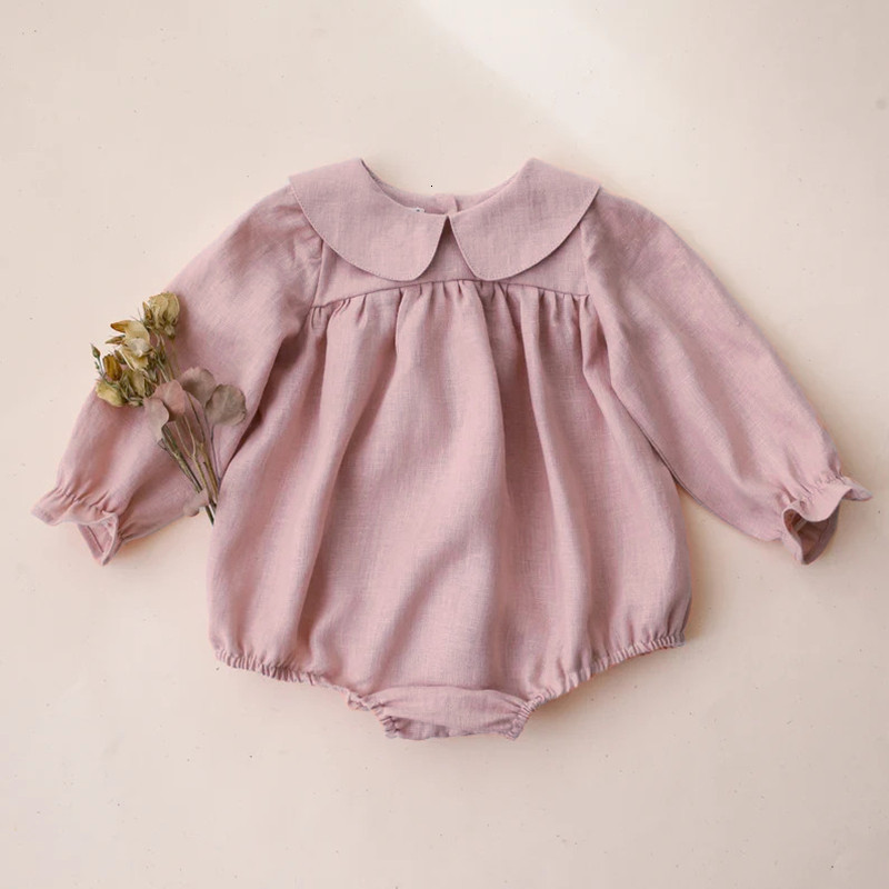 Rompers Summer born Baby Girl Clothes Solid Color Baby Rompers Cotton Long Sleeve Toddler Romper Infant Jumpsuit Clothing 0-24 Months 230418